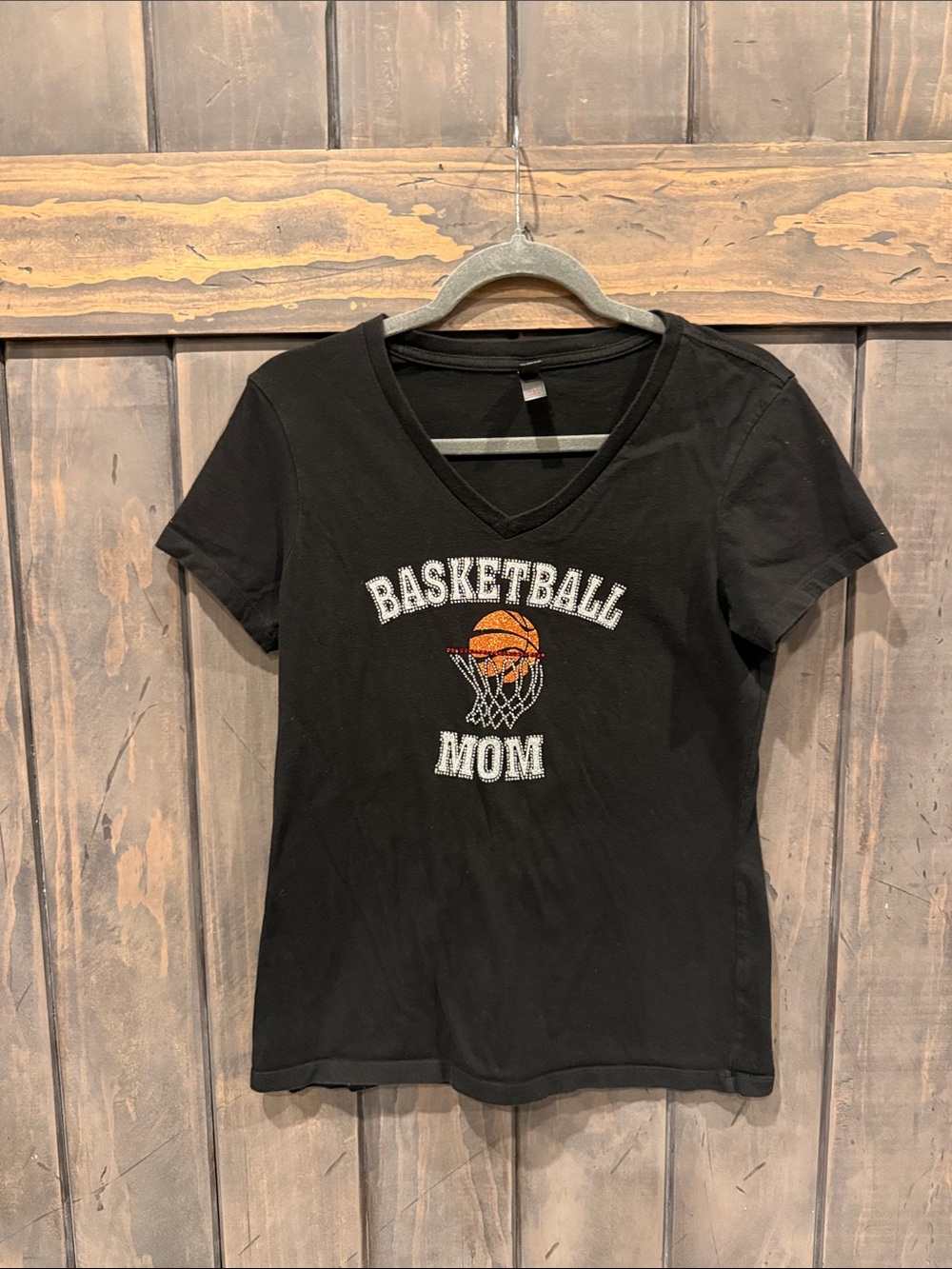 Bling Basketball Mom V-Neck Tee - Black